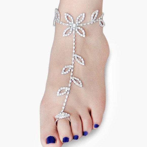 Jewelry - PAIR Rhinestone Crystal Bare Foot Sandal Anklet